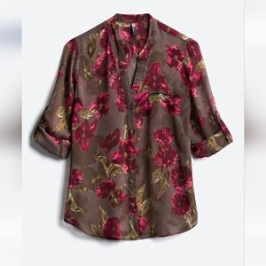 Kut From The Kloth Sinclair Button Down Blouse - Burgundy and Olive, Medium